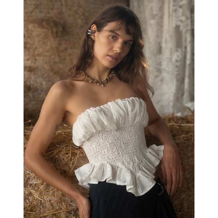 Muse Assembly broderie anglaise asymmetric bandeau top in white | ASOS
