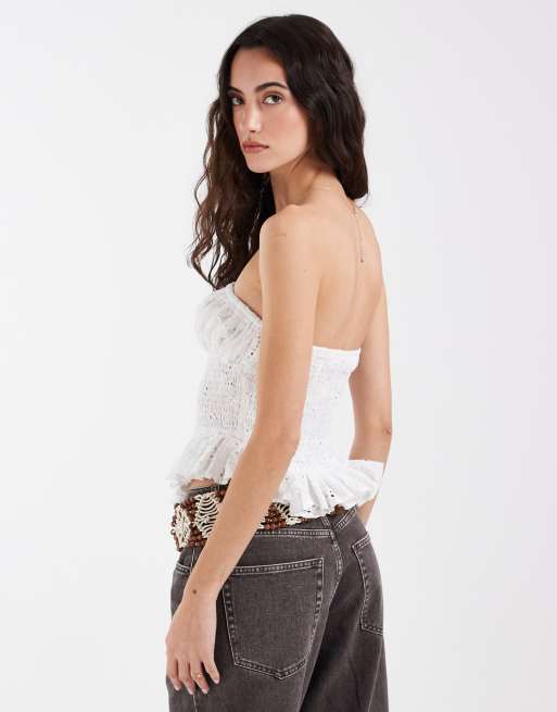 Muse Assembly broderie anglaise asymmetric bandeau top in white, 4 of 5