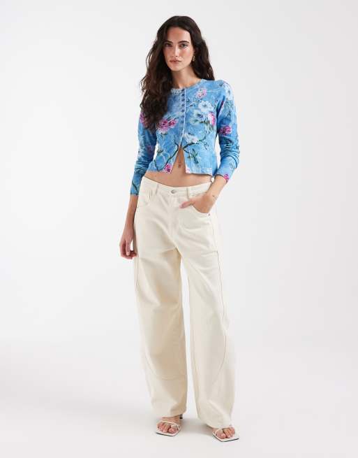 Muse Assembly button down cardigan in blue placement floral, 5 of 5