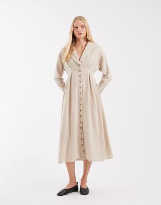 Muse Assembly Button Down Embroidered Collar Bridget Maxi Dress In White