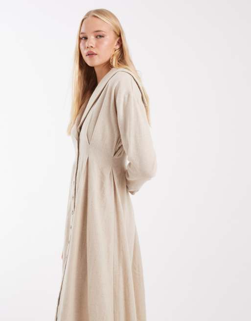 Muse Assembly button down embroidered collar bridget maxi dress in ecru, 3 of 4