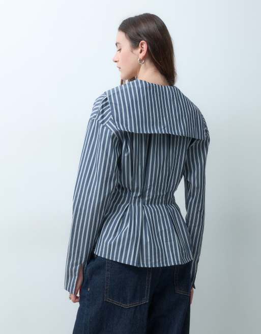 Muse Assembly camicia Bridget con vita stretta a righe grigio antracite, 4 di 4
