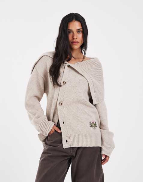 Muse Assembly cardigan oversize à grand col Fiona couleur avoine - view 1