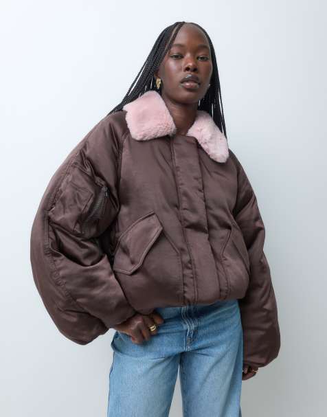 Muse Assembly - chaqueta puffer marrón con cuello de piel sintética - view 1