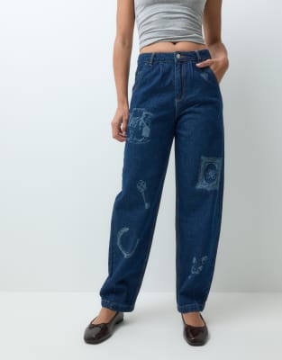 Muse Assembly Charm Printed Baggy Jeans In Blue