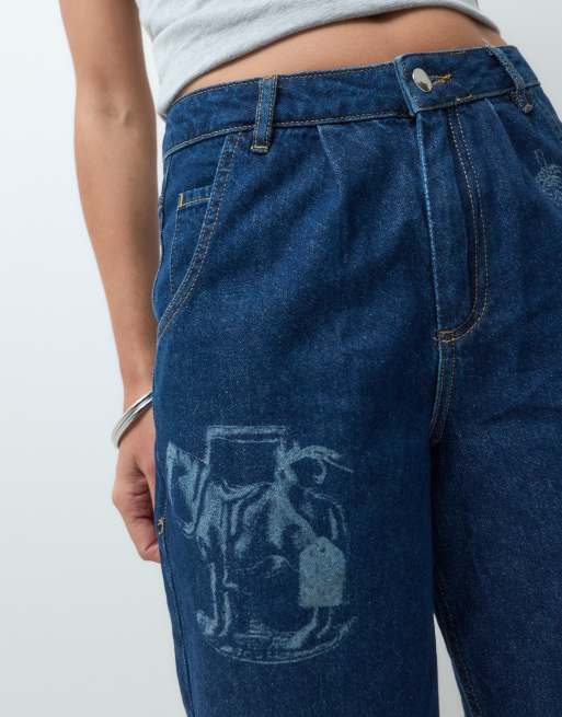 Muse Assembly charm printed baggy jeans in indigo, 4 of 5