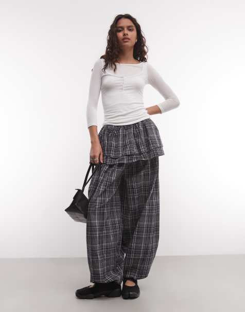 Muse Assembly checked two layer skirt balloon trouser in multi check - view 1