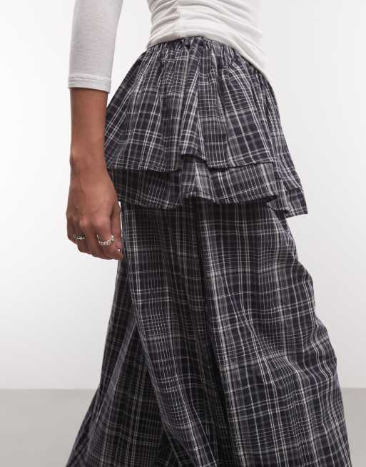 Muse Assembly checked two layer skirt balloon trouser in multi check, 4 of 5