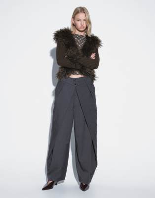 Muse Assembly Double Waistband Detail Milena Pants In Gray