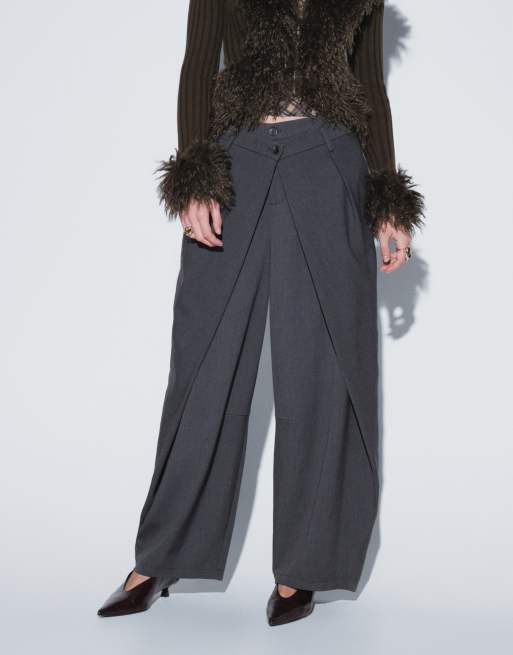 Muse Assembly double waistband detail milena trousers in grey, 3 of 9