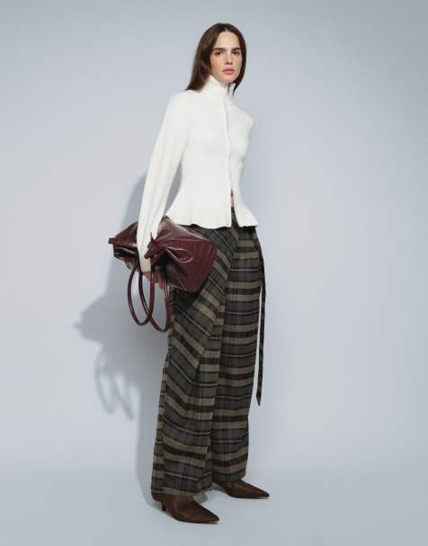 Muse Assembly elena D-ring trousers with wrap overlay in grey brown check