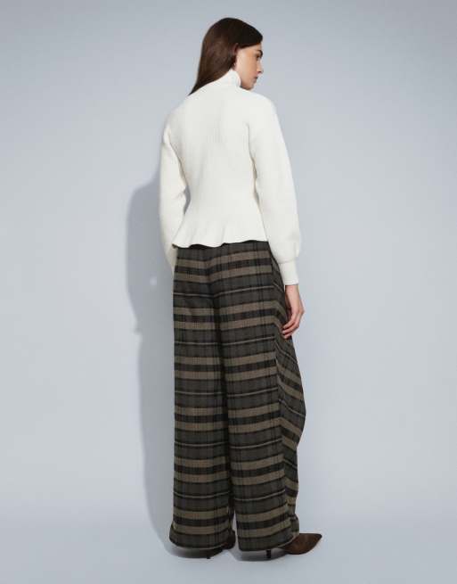 Muse Assembly elena D-ring trousers with wrap overlay in grey brown check, 4 of 5