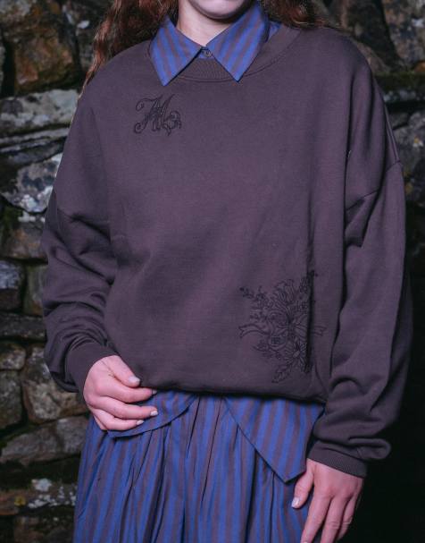 Muse Assembly embroidered fawn sweatshirt in brown plum - view 1