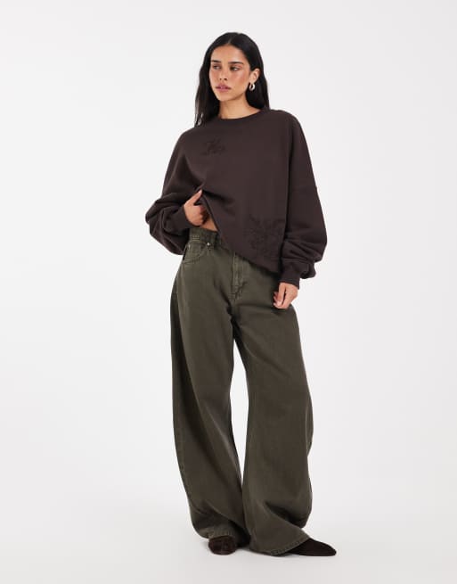 Muse Assembly embroidered fawn sweatshirt in brown plum, 2 of 5
