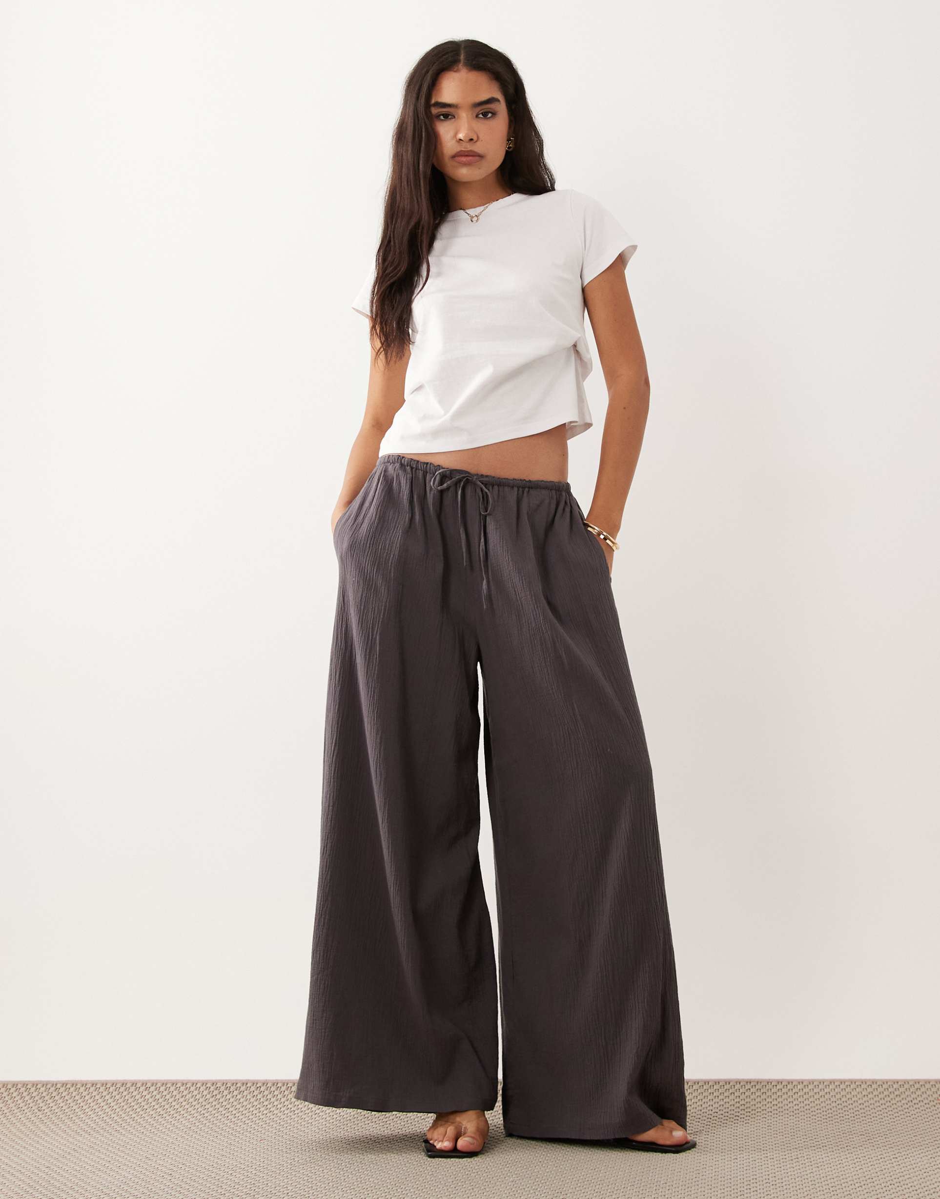 muse assembly fern wide leg pants in gray - part of a set
