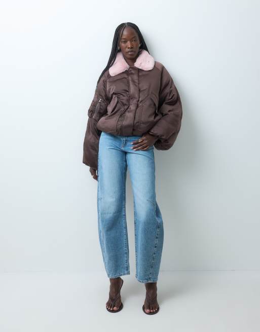 Muse Assembly giacca puffer con colletto in pelliccia marrone, 3 di 5