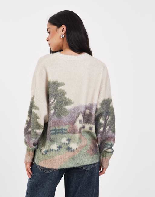 Muse Assembly graphic Erin knitted jumper in cream, 5 of 5