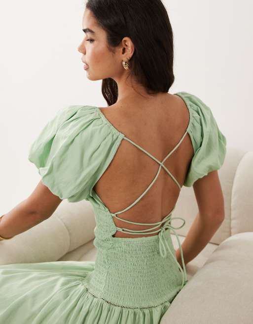 Muse Assembly Jane shirred puff sleeve midaxi dress, 3 of 5