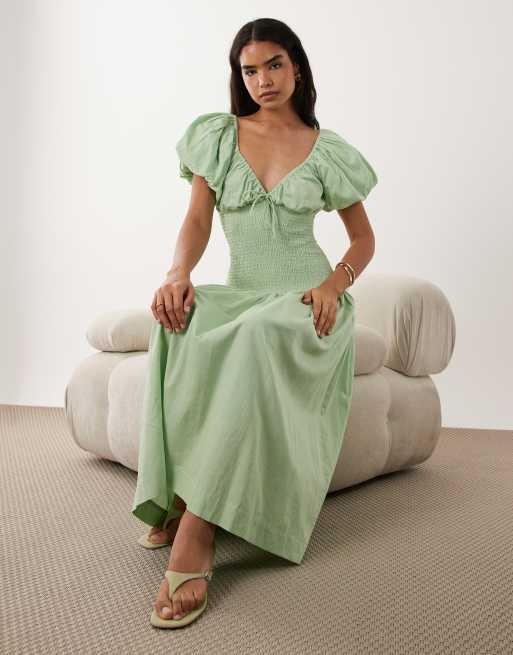 Muse Assembly Jane shirred puff sleeve midaxi dress, 5 of 5