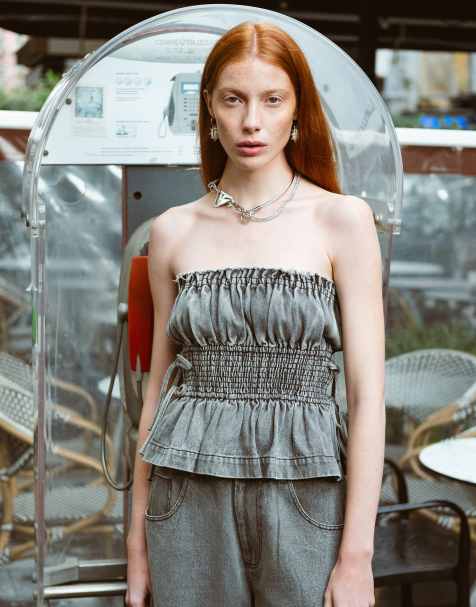 Muse Assembly Jane top a fascia in denim arricciato - view 1