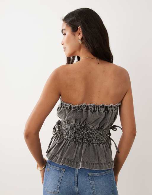 Muse Assembly Jane top bandeau en jean froncé, 4 de 5