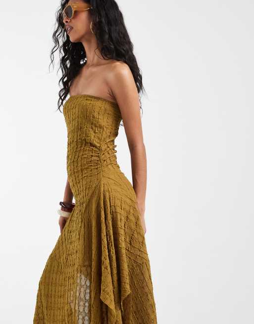 Muse Assembly - Layla - Vestido midi con escote palabra de honor y bajo estilo pañuelo, 2 de 5