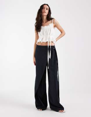 Muse Assembly low rise baggy pants in navy pinsripe