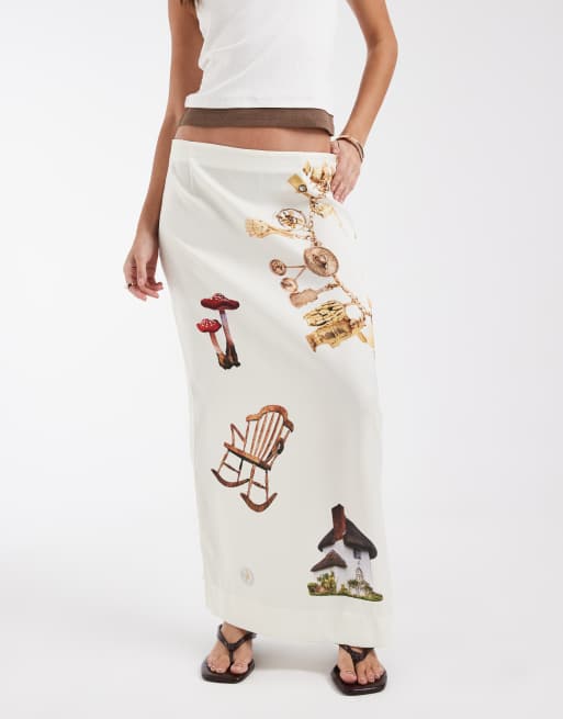 Muse Assembly maxi graphic carrie skirt in cream, 3 of 6