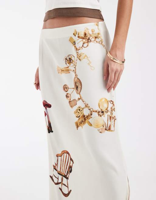 Muse Assembly maxi graphic carrie skirt in cream, 5 of 6