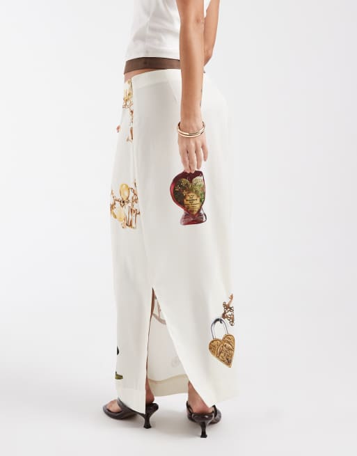 Muse Assembly maxi graphic carrie skirt in cream, 6 of 6