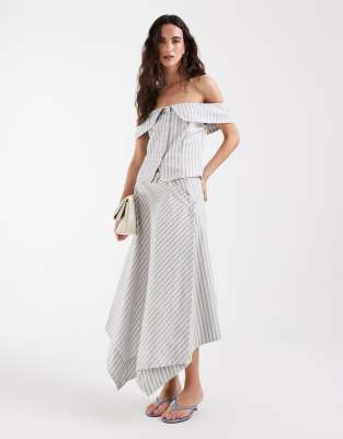 Muse Assembly midaxi asymmetric hem skirt in ecru stripe - part of a set