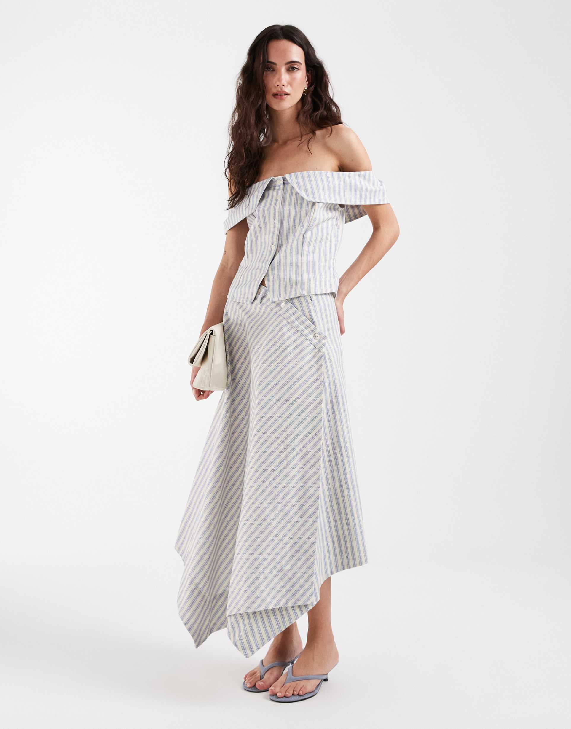 muse assembly midaxi asymmetric hem skirt in ecru stripe - part of a set