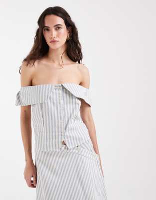 Muse Assembly off shoulder tailored top in ecru stripe - part of a set