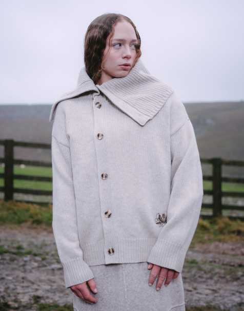Muse Assembly oversized collar fiona cardigan in oat
