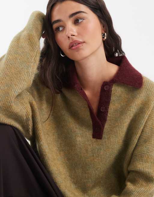 Muse Assembly polo knit alice sweater in green, 3 of 4