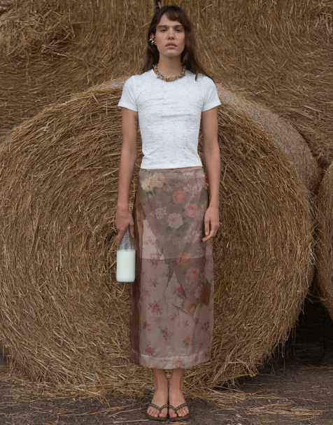 Muse Assembly printed organza maxi skirt in muted florals