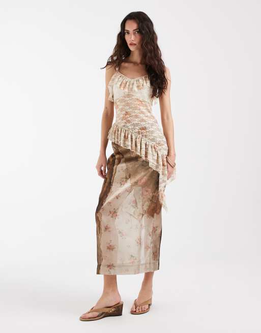 Muse Assembly printed organza maxi skirt in muted florals, 2 of 6