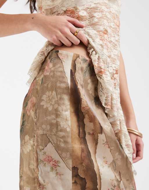 Muse Assembly printed organza maxi skirt in muted florals, 3 of 6