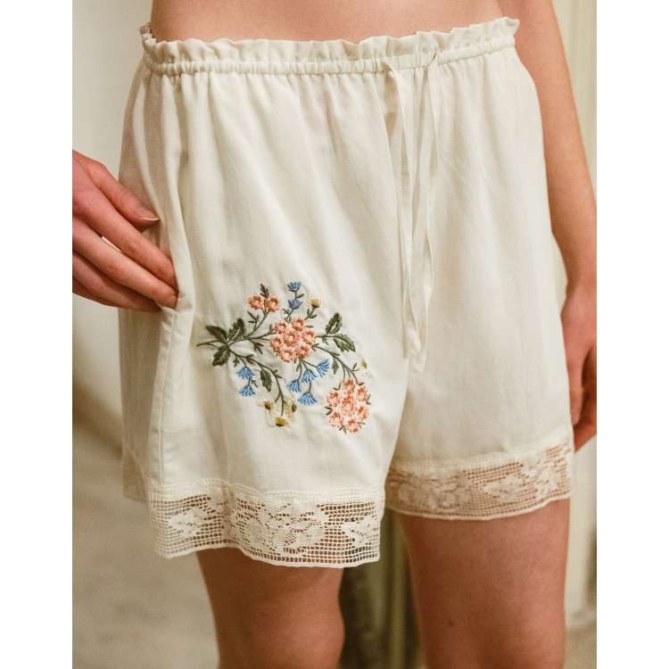Muse Assembly Rae embroidered lace detail shorts | ASOS
