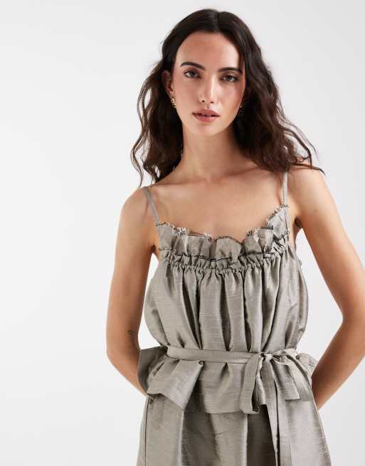 Muse Assembly ruched taffeta midaxi dress in sage, 5 of 5