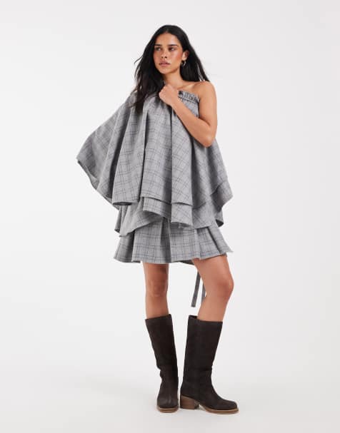 Muse Assembly ruffle cape frances top in muted check - view 1