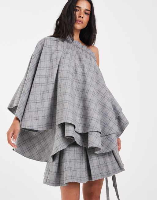 Muse Assembly ruffle cape frances top in muted check, 2 of 4