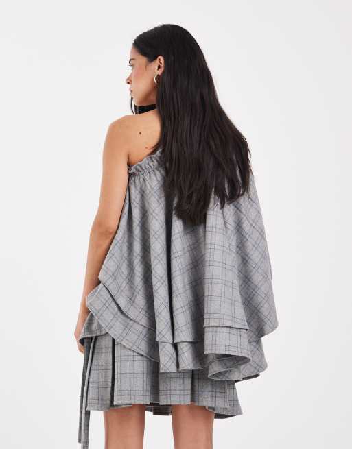 Muse Assembly ruffle cape frances top in muted check, 3 of 4