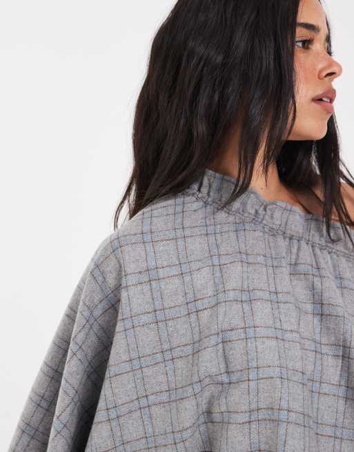 Muse Assembly ruffle cape frances top in muted check, 4 of 4
