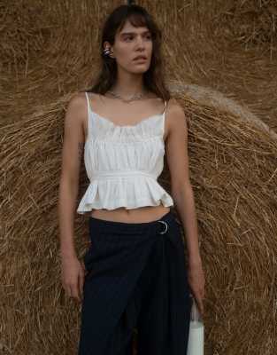 Muse Assembly Shirred Taffeta Top With Waist Tie In Multi