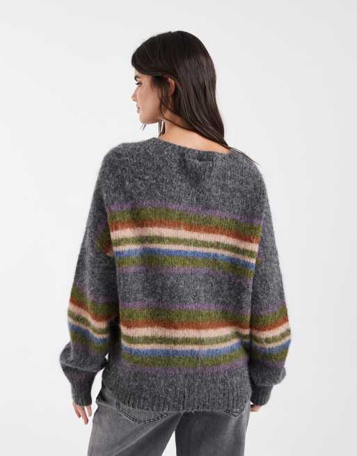 Muse Assembly stripe hattie knitted jumper in grey, 5 of 5