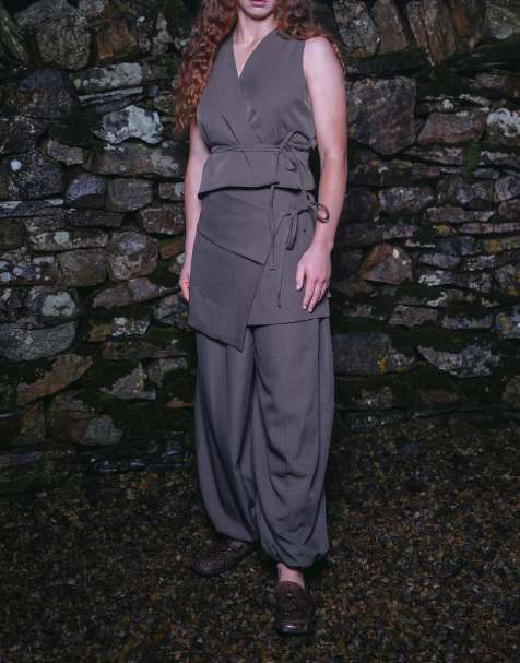 Muse Assembly tie detail milly waist coat in grey co-ord - view 1