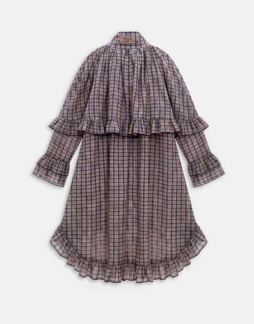 Muse Assembly top met ruches Selena in blauwbruine ruit, 6 van 7