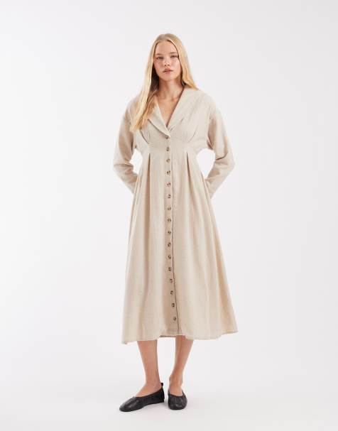 Muse Assembly - vestido maxi Bridget en crudo con cuello bordado y botones - view 1