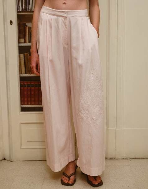 Muse Assembly Viviene embroidered pale pink tailored trousers - view 1